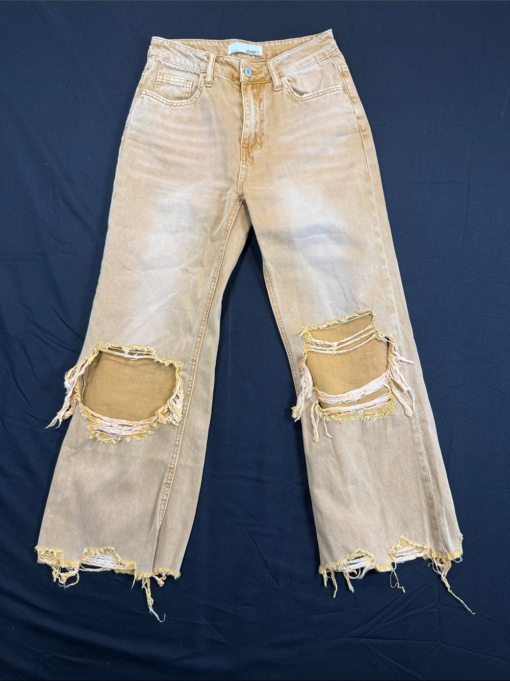 Wide-Leg Distressed Women’s Jeans in Washed Tan Size 24 Grunge